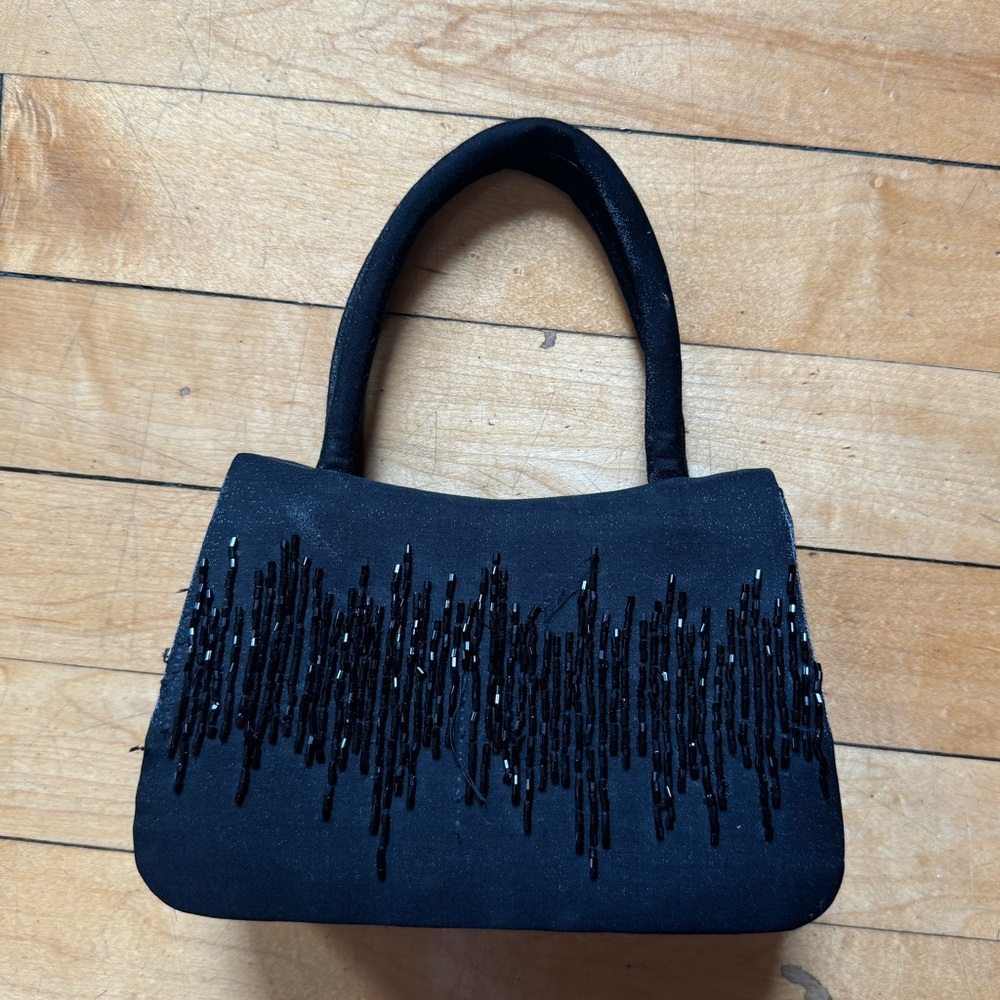 Vintage Black Beaded Evening Bag | Handmade Formal Clutch | Art Deco Glam